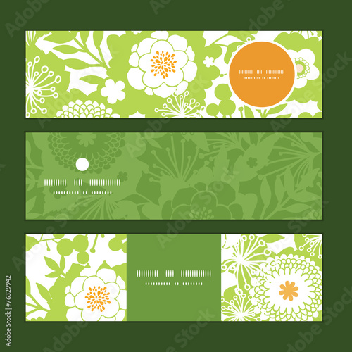 Vector green and golden garden silhouettes horizontal banners