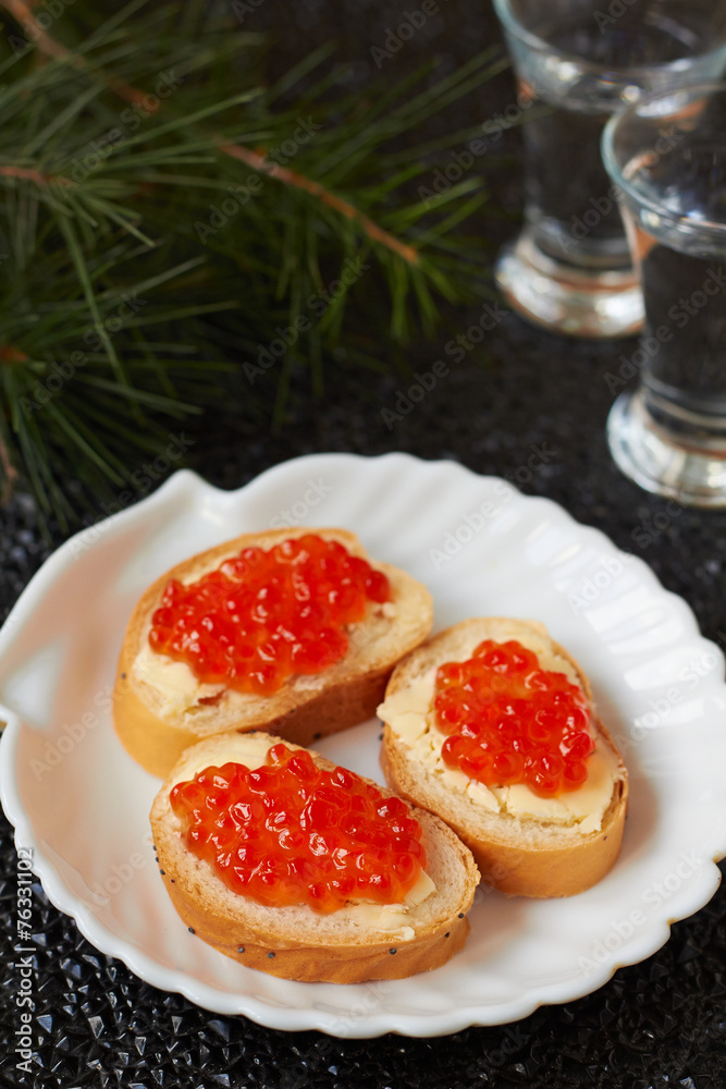 Canape with red caviar and butter Canape with red caviar and butter