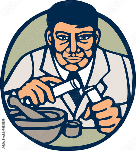 Scientist Test Tube Woodcut Linocut