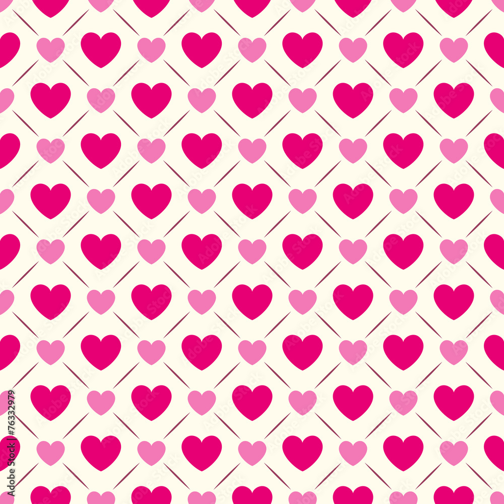 Heart shape vector seamless pattern. Pink and white colors