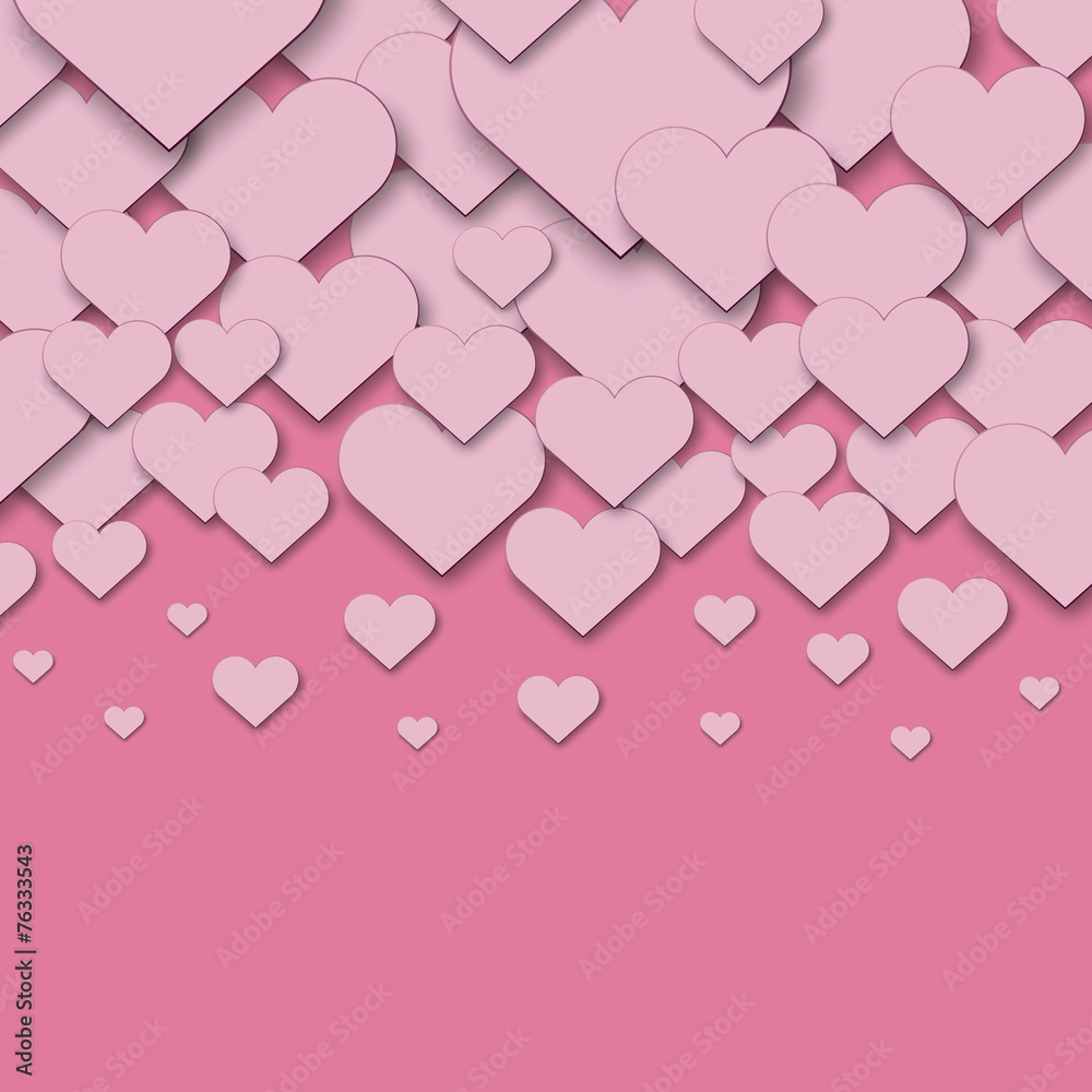 Pink cut paper hearts vector background with copy space.