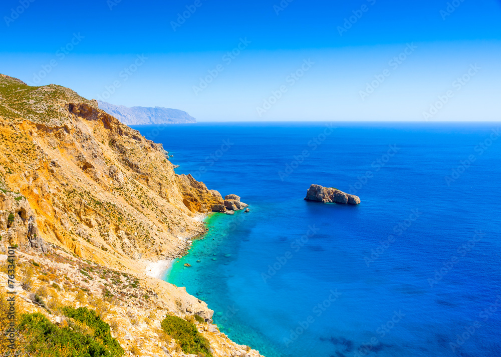 Aerial view under Hozoviotissa monastery Amorgos island Greece Aerial view under Hozoviotissa monastery Amorgos island Greece