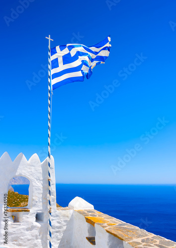 Greek flag at Hozoviotissa Monastery in Amorgos island in Greece