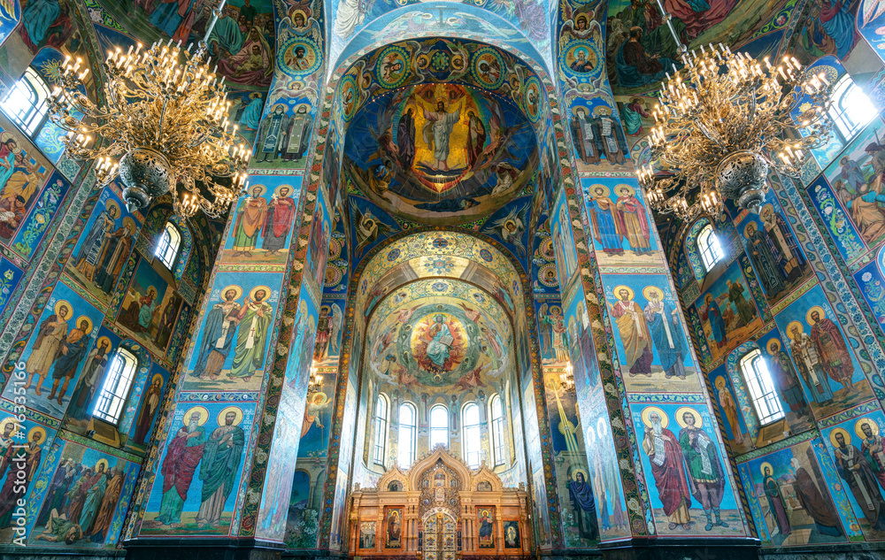 Interior of Church of Savior on Spilled Blood, Saint Petersburg, Russia - obrazy, fototapety, plakaty 