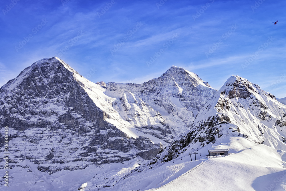 Tschuggen, Monch and Jungfrau peaks in winter