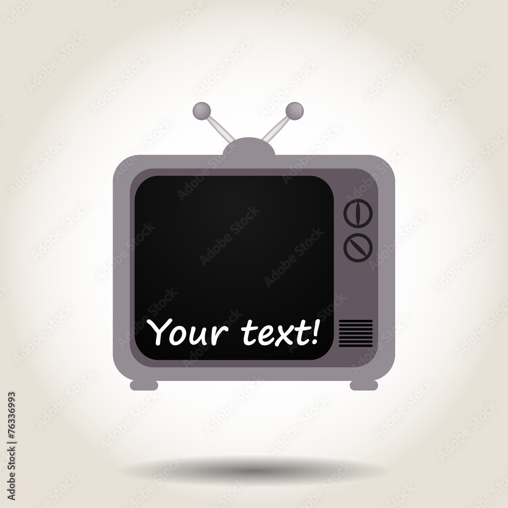 Gray TV on a gray background with shadow