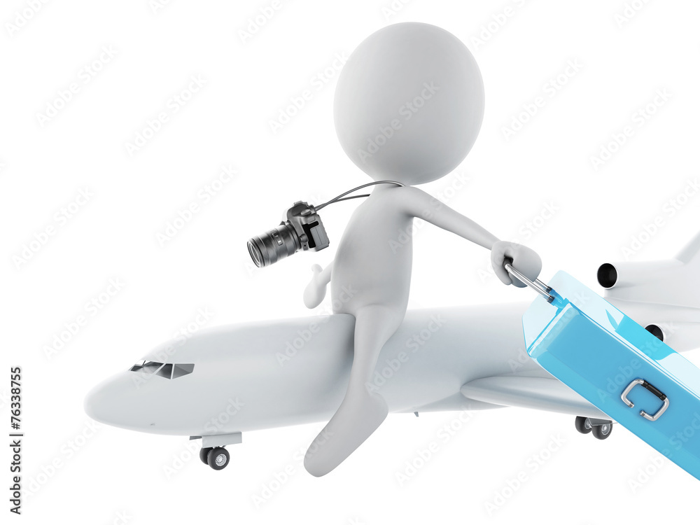 3d white people tourist with suitcases and the camera. Isolated 3d white people tourist with suitcases and the camera. Isolated