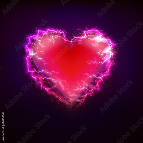 red heart love symbol at lightning storm graphic design