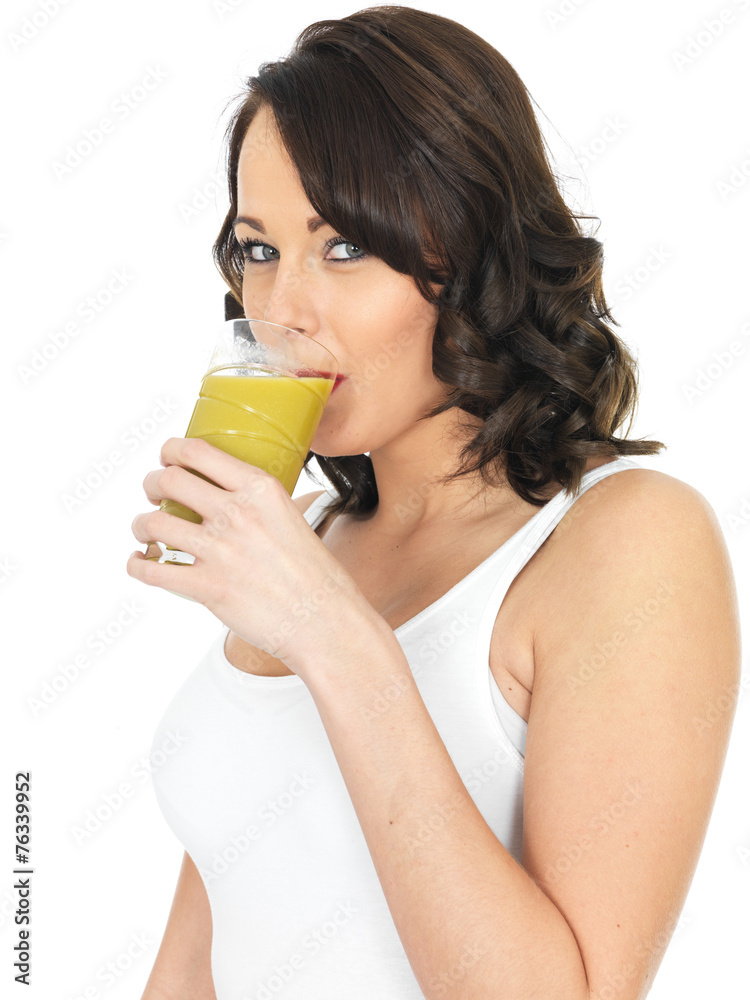 Attractive Young Woman Drinking Mango Juice Attractive Young Woman Drinking Mango Juice