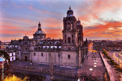 Metropolitan Cathedral Zocalo Mexico City Sunrise