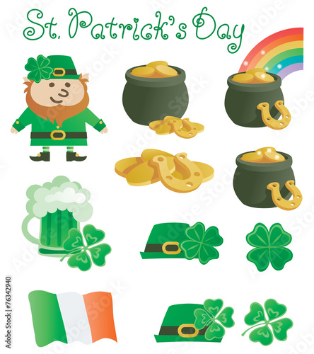 Happy St. Patrick's Day! Vector  set or icons at retro style