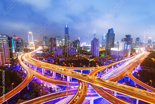 shanghai elevated road junction and interchange overpass at nigh