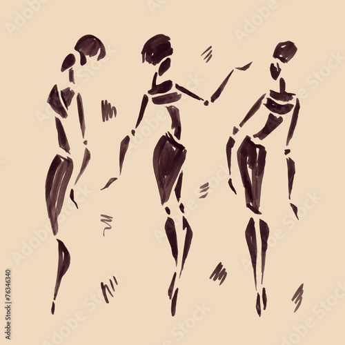 Figures of african dancers. Hand drawn Illustration.