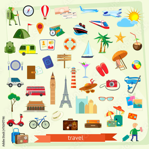 Travel icon set, flat design