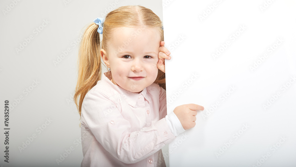 Beautiful little girl with white copy space on a white backgroun Beautiful little girl with white copy space on a white backgroun