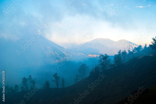 View forest silhouette in the monuntains of Kawah Ijen, Indonesi
