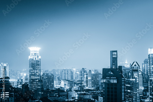night shanghai skyline with reflection ,beautiful modern city © snvv