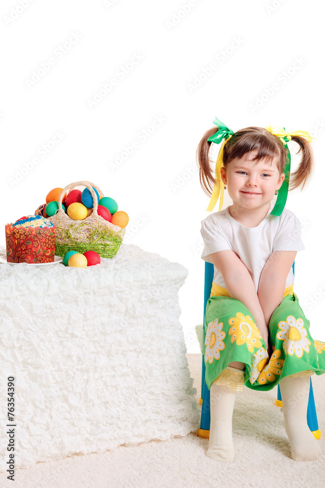 happy little girl with Easter eggs happy little girl with Easter eggs