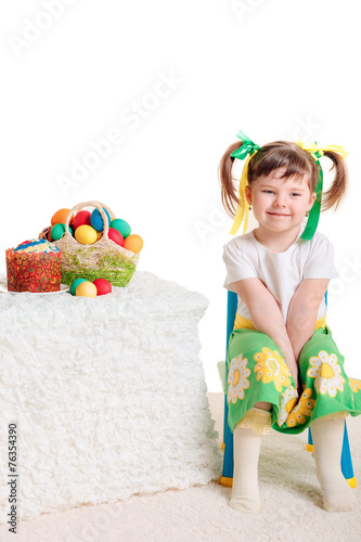 happy little girl with Easter eggs  