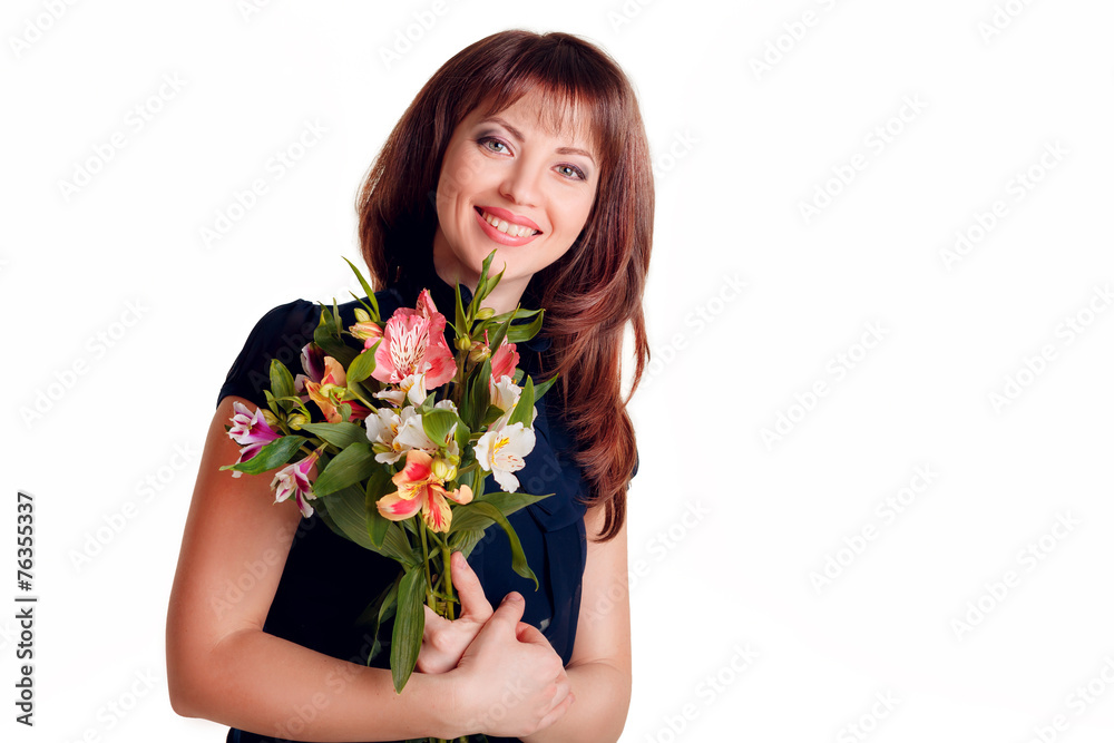 beautiful girl with a bouquet of flowers