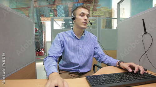 Call center operator providing the client with  information