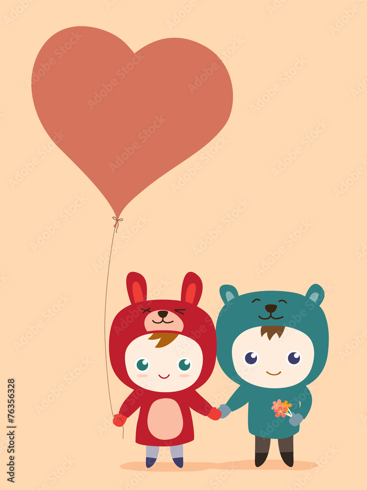 kids character for valentine card, illustration vector kids character for valentine card, illustration vector