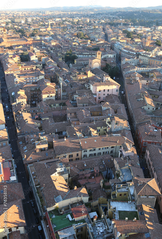 panoramic views of the city of Bologna from the  highTower