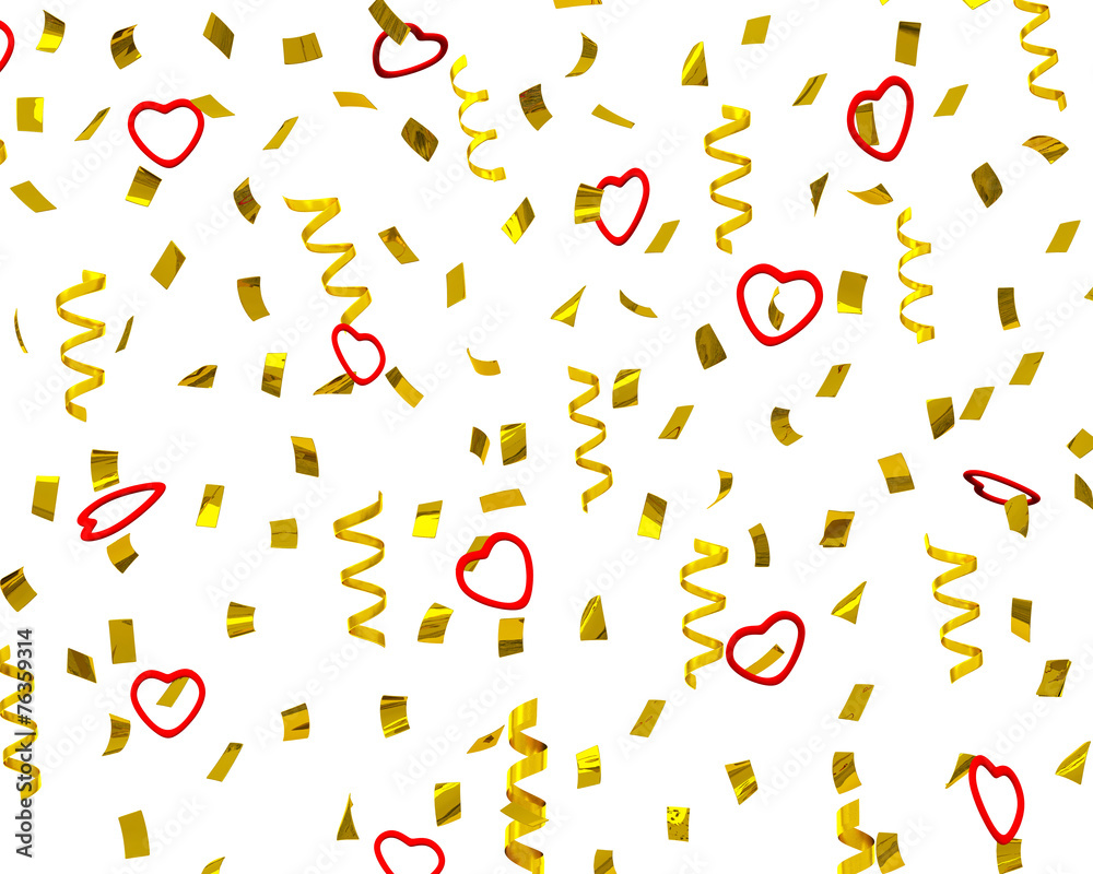 Golden confetti  Valentine's day party streamers, 3d