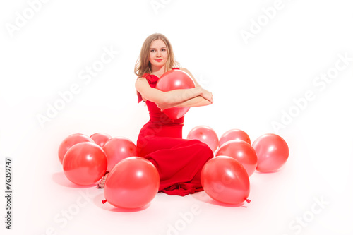woman with red balloons