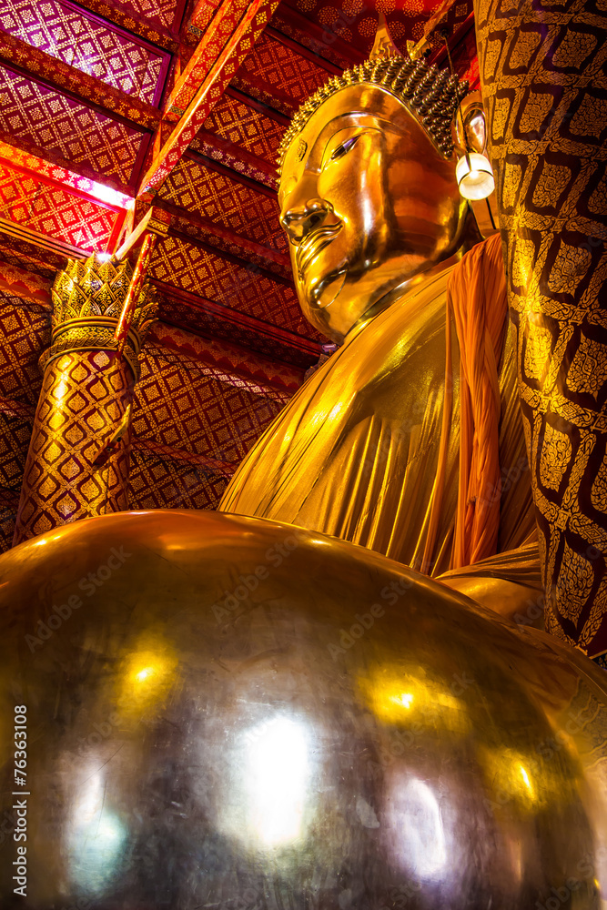 Big golden Buddha statue in temple at Wat Panan Choeng