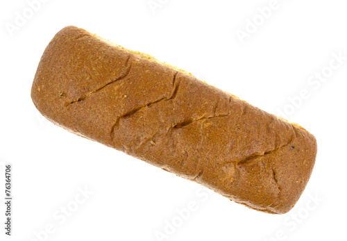 Single whole wheat sub roll on a white background