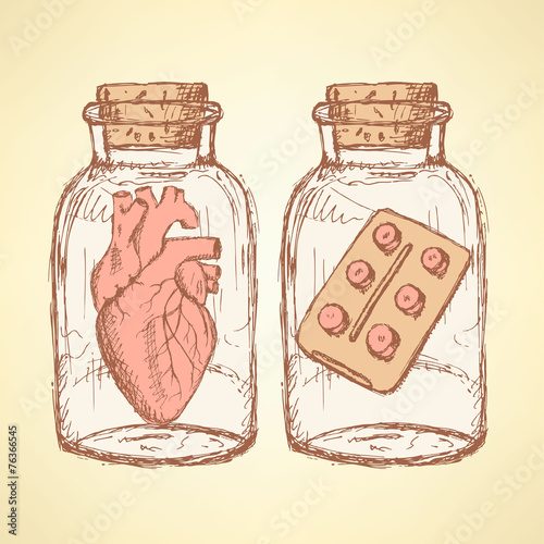 Sketch medical set  in vintage style