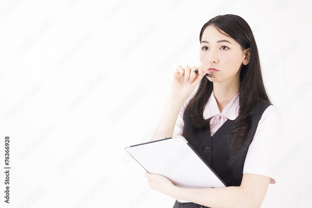 白バック 金融系OL 困っている顔 白バック 金融系OL 困っている顔