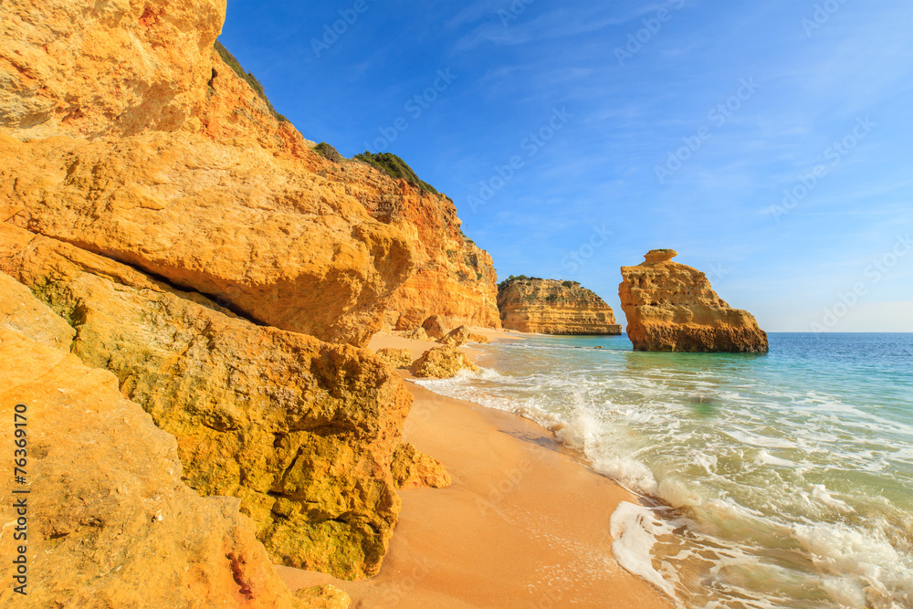 A view of a cliffs near Lagos City, Algarve region, Portugal, Eu