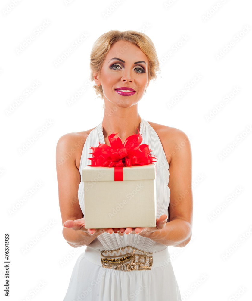 Young happy woman with a gift Young happy woman with a gift