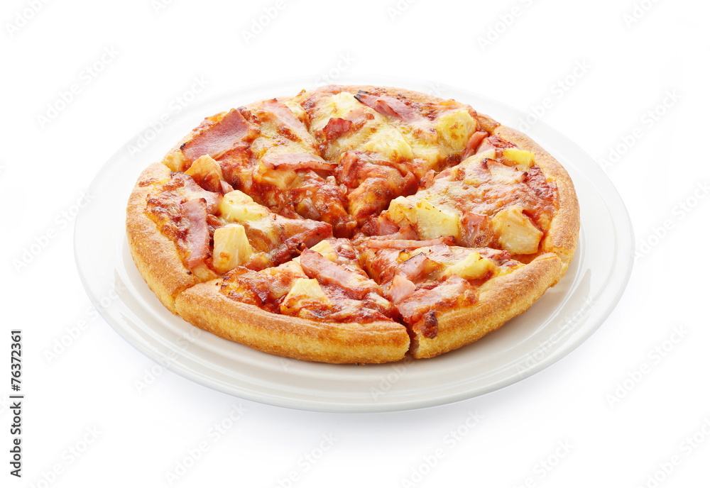 Pizza on the plate isolated on white background Pizza on the plate isolated on white background
