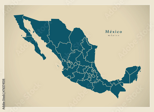 Modern Map - Mexico with federal states MX