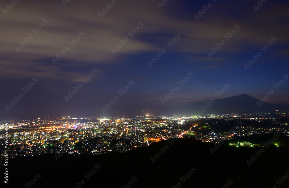 Cityscape of Morioka in the twilight in Iwate, Japan
