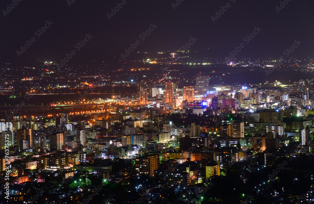 Cityscape of Morioka at night in Iwate, Japan