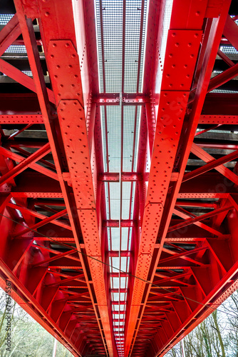 Historic red railroad bridge