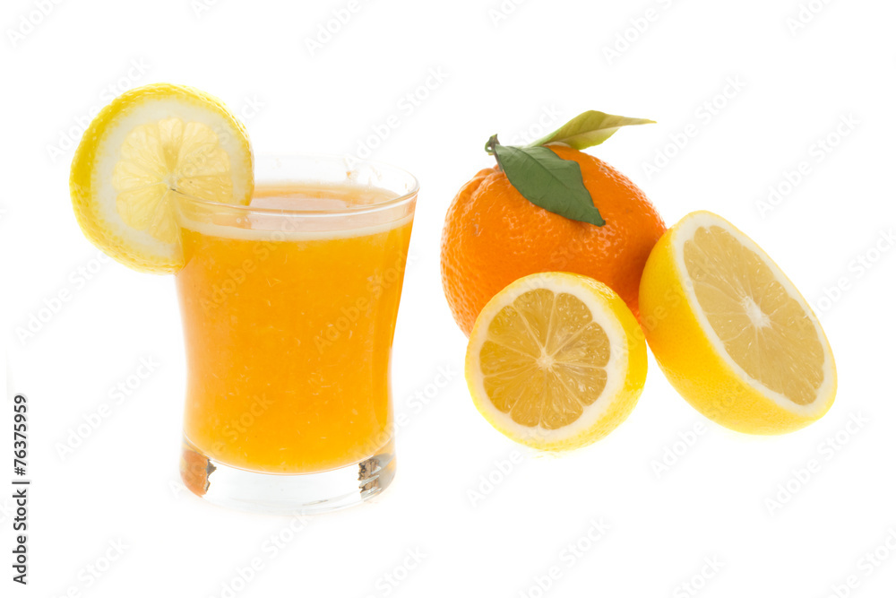 Juice in glass with citrus fresh fruit Juice in glass with citrus fresh fruit