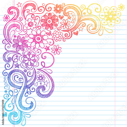 Flowers Back to School Sketchy Notebook Doodles Vector