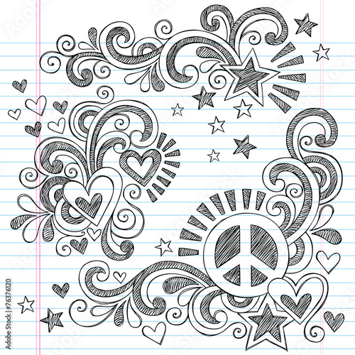 Peace and Love Back to School Sketchy Notebook Doodles Vector