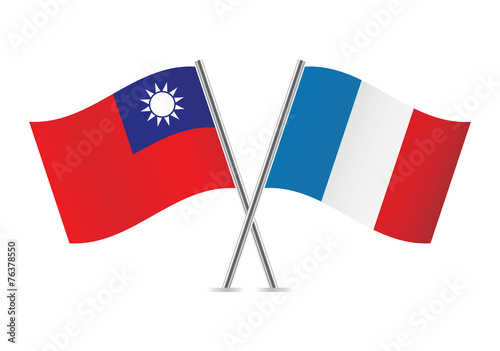 French and Taiwanese flags. Vector illustration.