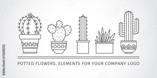 linear design potted cactus. corporate logo. Vector photo