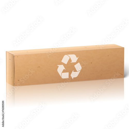 Realistic white blank paper craft package box with recycle sign