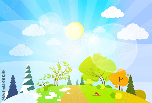 four season concept landscape flat design vector