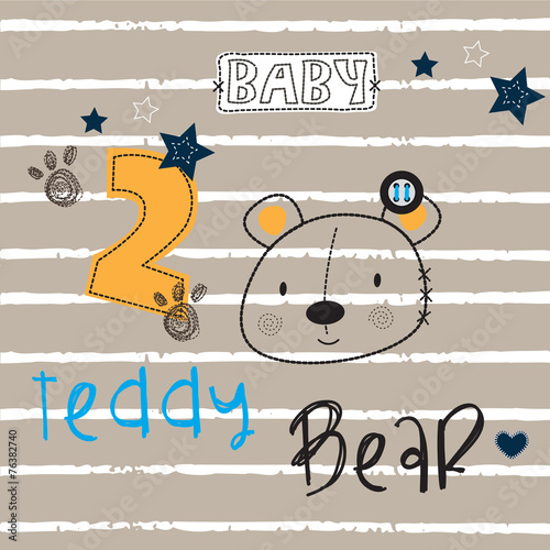 teddy bear embroidery on striped background vector illustration