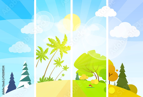 four season concept landscape flat design vector