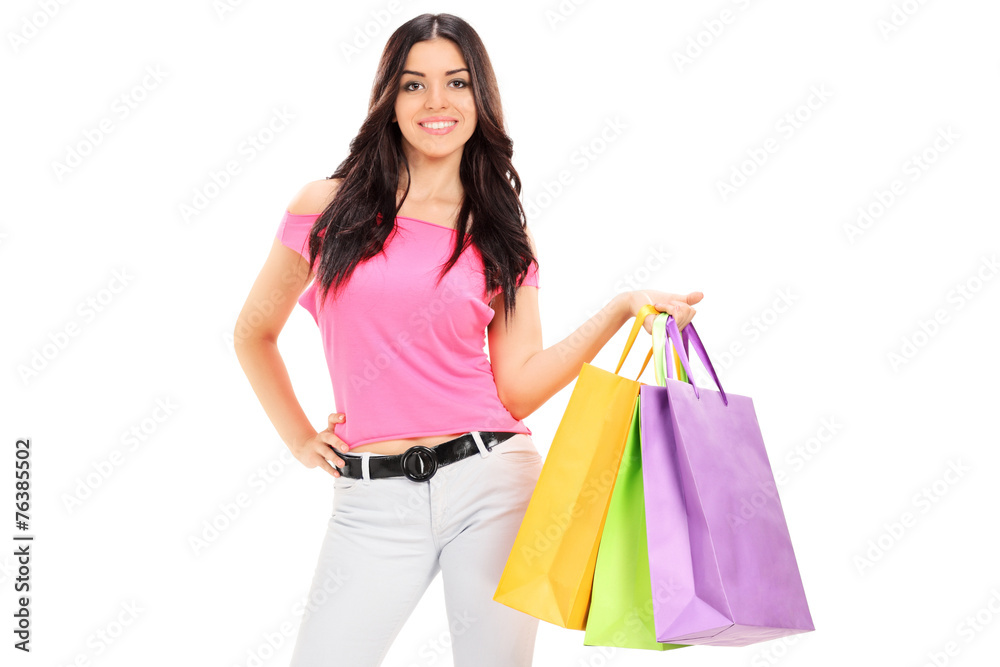 Woman posing with shopping bags